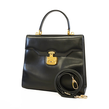 Gucci 2WAY Bag 000 110 0192 Leather Black Gold Metal