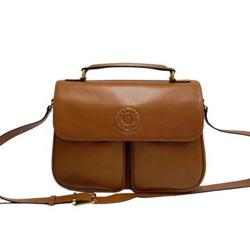 CELINE Vintage Circle Logo Metal Fittings Leather Genuine 2way Shoulder Bag Handbag Brown