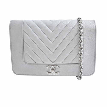 Chanel caviar skin mademoiselle chevron chain silver