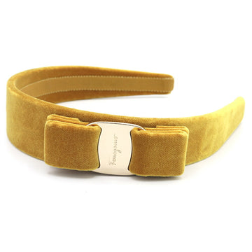 SALVATORE FERRAGAMO Ferragamo Headband Vara Mustard Color Velor Women's Hair Clip Ribbon Salvatore