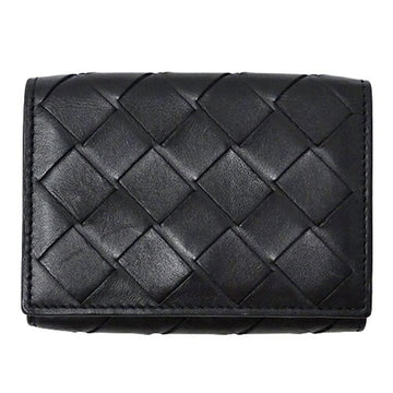 BOTTEGA VENETA Wallet Men's Women's Trifold Medium Intrecciato Leather Black