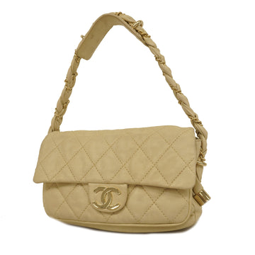 Chanel shoulder bag matelasse lambskin light beige gold metal