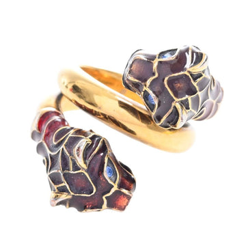 GUCCI Rhinestone Double Tiger Head Ring #10 Gold No. 9 Women's