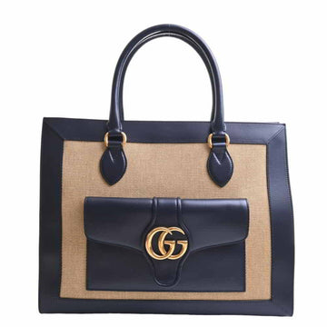 GUCCI Marmont Leather Canvas Tote Bag 649000 Navy