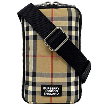 BURBERRY Phone Holder Beige Black Check CNSUPLEA5DON Canvas Leather  Shoulder Bag Pochette Smartphone Pouch