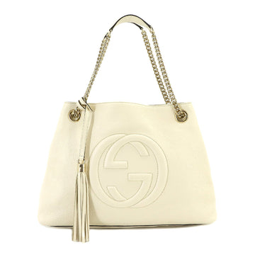 GUCCI Interlocking G Soho Chain Tote Bag Leather Ivory 536196