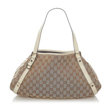 Gucci GG Canvas Tote Bag 130736 Brown White Leather Ladies GUCCI