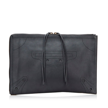 BALENCIAGA punching clutch bag second black leather ladies