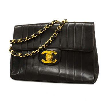 Chanel shoulder bag mademoiselle W chain lambskin black gold metal