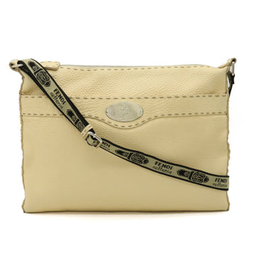 FENDI Selleria Shoulder Bag Leather Cream Beige 8BT093