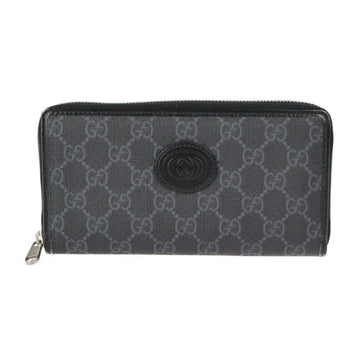 GUCCI Zip Around Wallet Interlocking G Long 673003 GG Supreme Canvas Leather Black Silver Hardware Round Zipper