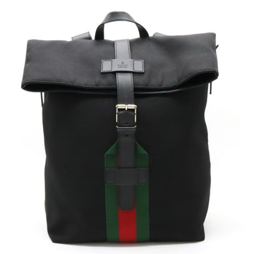 GUCCI Band Black Techno Canvas Webline Backpack Rucksack Leather Green Red 337075