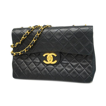 CHANEL Shoulder Bag Matelasse W Chain Lambskin Black Gold Hardware Women's