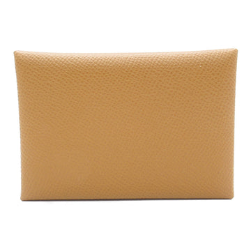 HERMES Calvi Gold Card Case Brown Gold Epsom leather