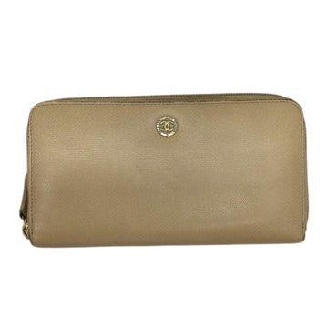 CHANEL Round Beige Coco Mark Button Long Wallet Accessories Ladies