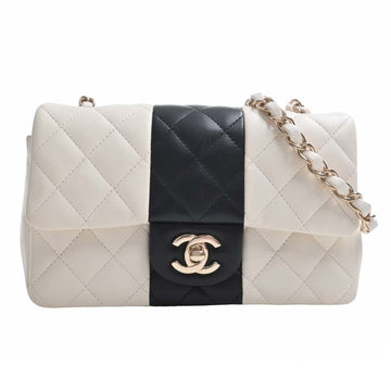 CHANEL Lambskin Matelasse Coco Mark Chain Shoulder Bag White Black Ladies