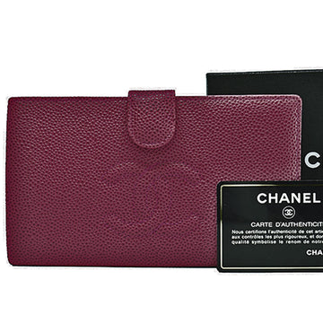 Chanel Purse Coco Mark Magenta Pink Caviar Skin Bi-Fold Ladies