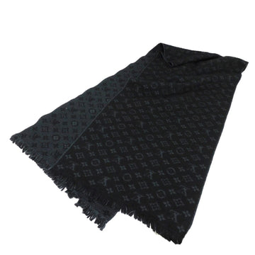 LOUIS VUITTON Scarf Escharpe Monogram Classic LV Logo Flower Fringe Black Wool Noir M70520 Men's