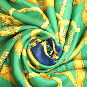 HERMES/ Carre 90 Golden Spurs Eperon D'or Scarf Green Unisex