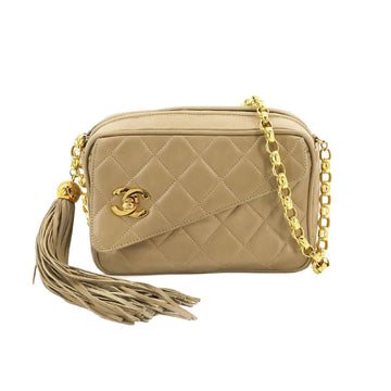 CHANEL Matelasse Bijou Chain Shoulder Bag Fringe Leather Beige Vintage Gold Hardware