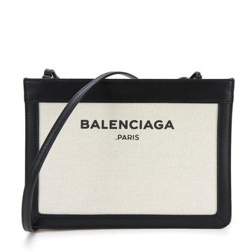 BALENCIAGA shoulder bag navy pochette 390641 canvas leather ivory black ladies  casual