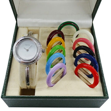 GUCCI Watch Ladies Change Bezel Quartz Stainless Steel SS 11/12.2 12 Colors Bangle Silver Round