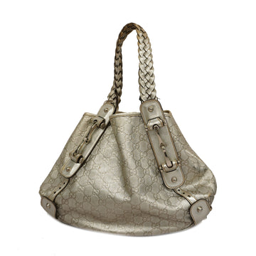 GUCCIAuth  Horsebit 162900 Women's Leather Tote Bag Silver