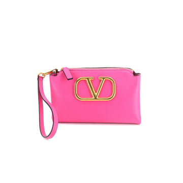 VALENTINO GARAVANI Garavani V logo pouch leather pink XW2P0X38ZXL gold metal fittings Pouch