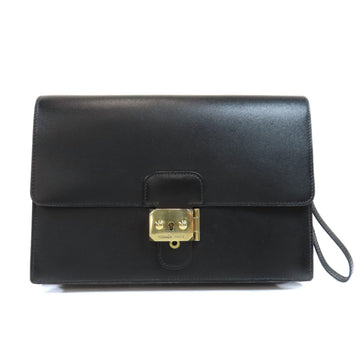 HERMES pochette jet black second bag box calf unisex