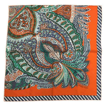 HERMES Scarf Muffler Carre 45 Le Jardin de la Maharani Garden detail Orange x Green 100% Silk