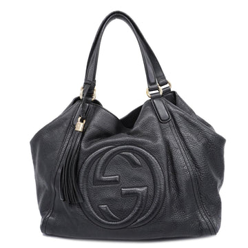 GUCCI Tote Bag Soho 282309 Leather Black Gold Hardware Women's