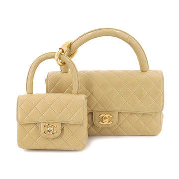 Chanel matelasse parent and child bag hand leather beige gold metal fittings vintage Pair Matelasse Bag