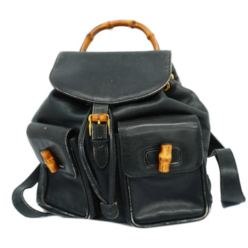 GUCCIAuth  Bamboo 003 2058 0016 Women's Leather Backpack Black