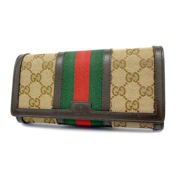 GUCCIAuth  Sherry Gold Hardware 409440 GG Canvas,Leather Long Wallet