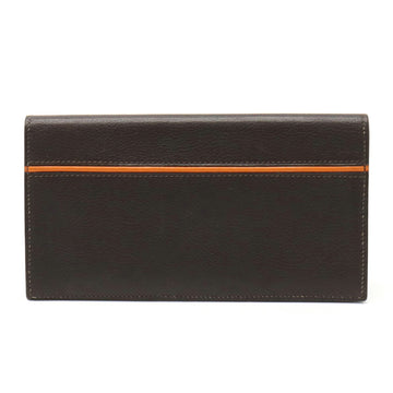 HERMES MC3 Fleming long wallet bi-fold leather dark brown orange L stamped