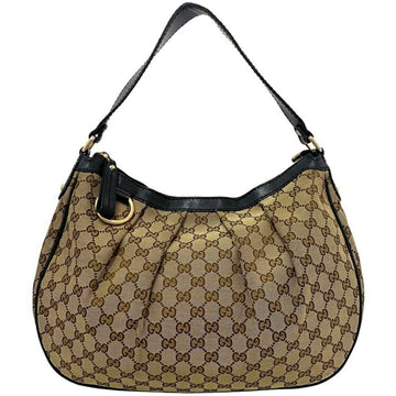 GUCCI Tote Bag Beige Black GG 232955 Canvas Leather  Ladies