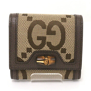 GUCCI Jumbo GG Diana Bamboo Compact Wallet Bifold L-shaped Zipper Coin Purse Canvas 658635 Brown Gold Hardware