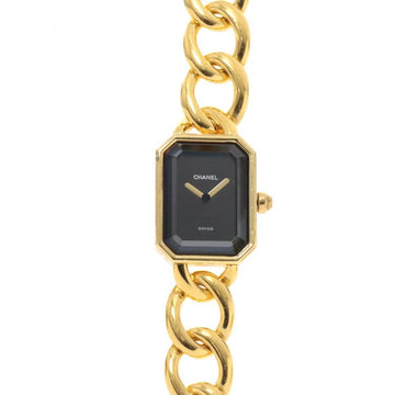 CHANEL Premiere L size H0003 Vintage Ladies Watch K18YG Yellow Gold Black Dial Quartz