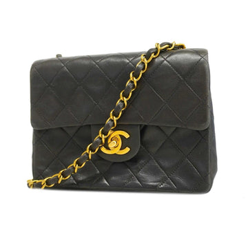 CHANEL Shoulder Bag Matelasse Chain Lambskin Black Women's