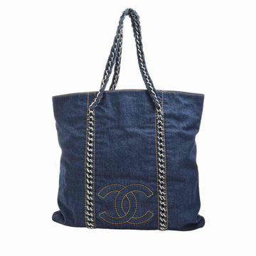 CHANEL Coco Mark Luxury Chain Tote Bag Navy