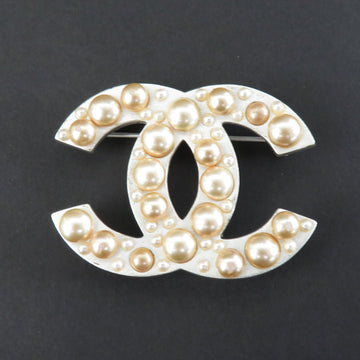 CHANEL Brooch Coco Mark Metal/Fake Pearl Silver/Off White Ladies