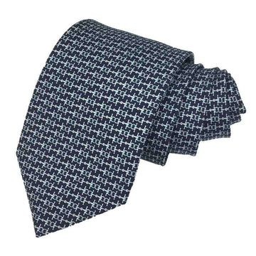 HERMES tie silk twill bit pattern harness CRAVATE TWILL TIE 8 HAND IN MARINE/CIEL navy men's