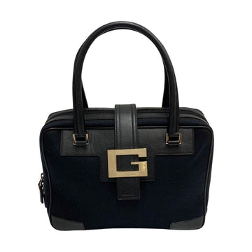 GUCCI G Logo Hardware Leather Genuine Canvas Handbag Mini Boston Bag Tote Black