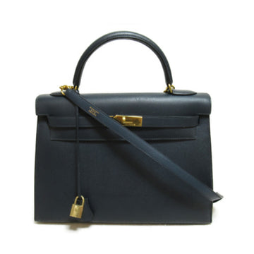 HERMES Kelly 32 Blue marine handbag Navy Blue marine Courchevel leather