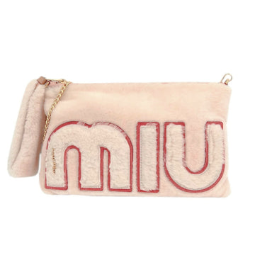 MIU MIU MIUMIU Shearling 2WAY Bag Clutch Chain Shoulder Pouch Women's Pink 5BF061