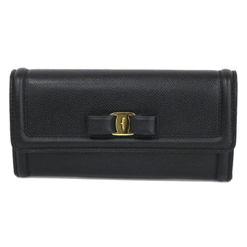 Salvatore Ferragamo Long Wallet Vala Ribbon Pass 22D154 NERO Black Ladies