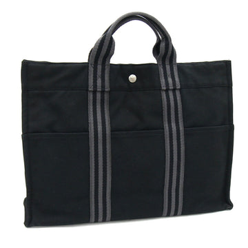 HERMES Tote Bag Fool Toe MM Black Gray Cotton Canvas