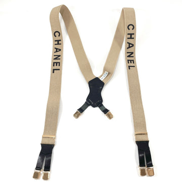 CHANEL Suspenders Logo Other Accessories Canvas/Leather Ladies Beige