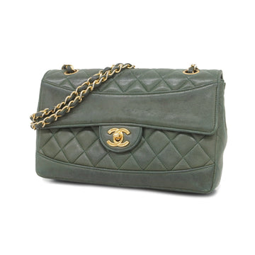 Chanel Matelasse W-chain Women's Leather Shoulder Bag Green