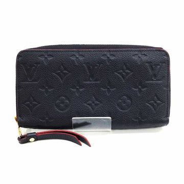 LOUIS VUITTON Zippy M62121 Implant Monogram Wallet Long Round Navy Red Leather Embossed